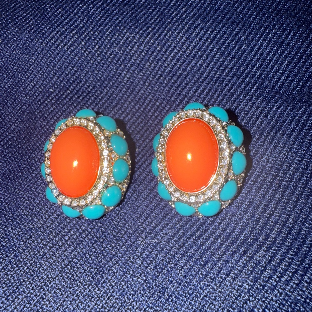 EUC Monet Elegant Orange and Turquoise Earrings